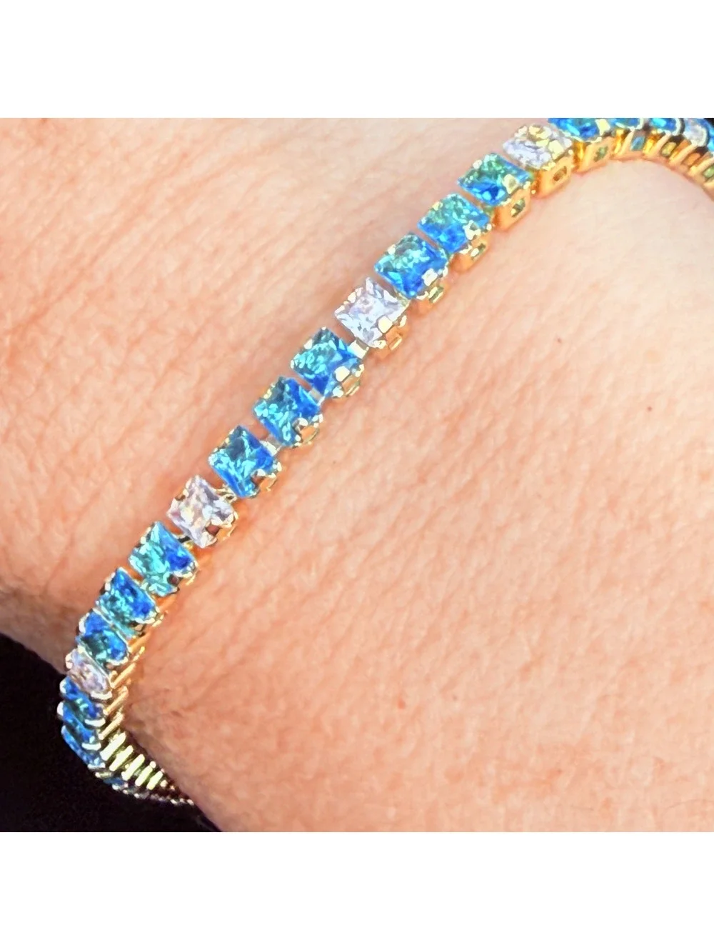 candy+clover aqua and clear rhinestoen crystal gold tone bracelet
